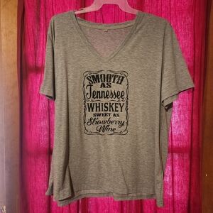 Graphic V-Neck Tee "Smooth as Tennessee Whiskey,Sweet As Strawberry Wine" - Gray